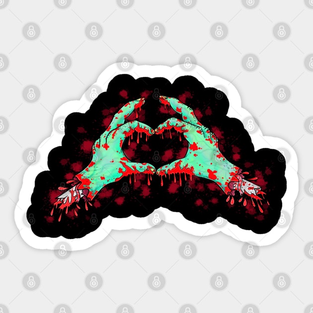 Zombie heart hands Sticker by Squatchyink